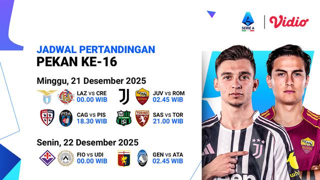 Jadwal Live Streaming Liga Italia 2025/26 Pekan ke-16 di Vidio